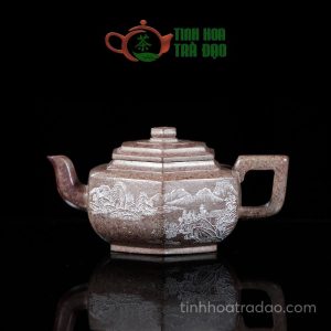 Ấm Tử Sa Lục Phương Tuyết Hoa Khắc Sơn Thủy Chất Tuyết Thiết Sa Nê Thượng Đỉnh 280ml - ATS104