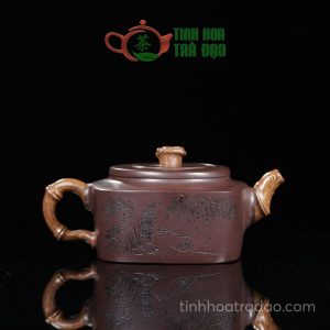 Alternative view of Ấm Tử Sa Tứ Phương Quân Ngọc Khắc Sơn Thủy Giảo Tử Nê Thâm Tĩnh 260ml - ATS108
