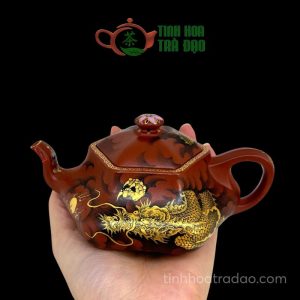 Alternative view of Ấm Tử Sa Cửu Long Lục Phương Khảm Vàng Lão Đại Hồng Bào 200ml - ATS121