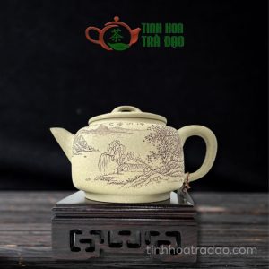 Ấm Tử Sa Tứ Viên Phương Sơn Thủy Lão Bổn Sơn Lục Nê 220ml - ATS135