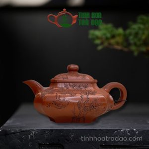 Ấm Tử Sa Trừu Giác Hư Biển Khắc Lão Tùng Lão Chu Nê 240ml - ATS141