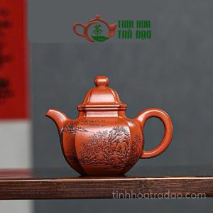 Ấm Tử Sa Chuyết Cầu Bát Phương Khắc Phong Cảnh Lão Chu Nê 280ml - ATS142