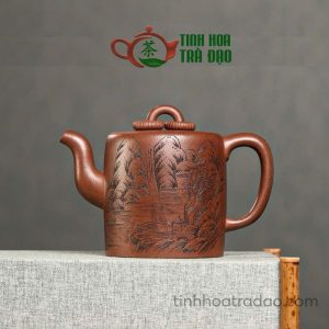 Ấm Tử Sa Song Quyên Sơn Thủy Đáy Tào Thanh 300ml - ATS146