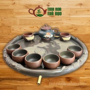 Alternative view of Khay Trà Tròn Nê Hưng Khắc Liên Ngư Sung Túc ĐK 42cm - KTNH05