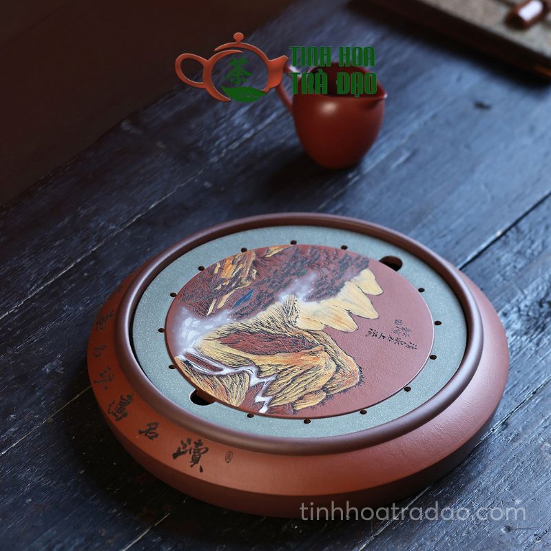 Khay Trà Tròn Tử Sa Thanh Tuyền Thạch Thượng Lưu ĐK 31cm - KTS04