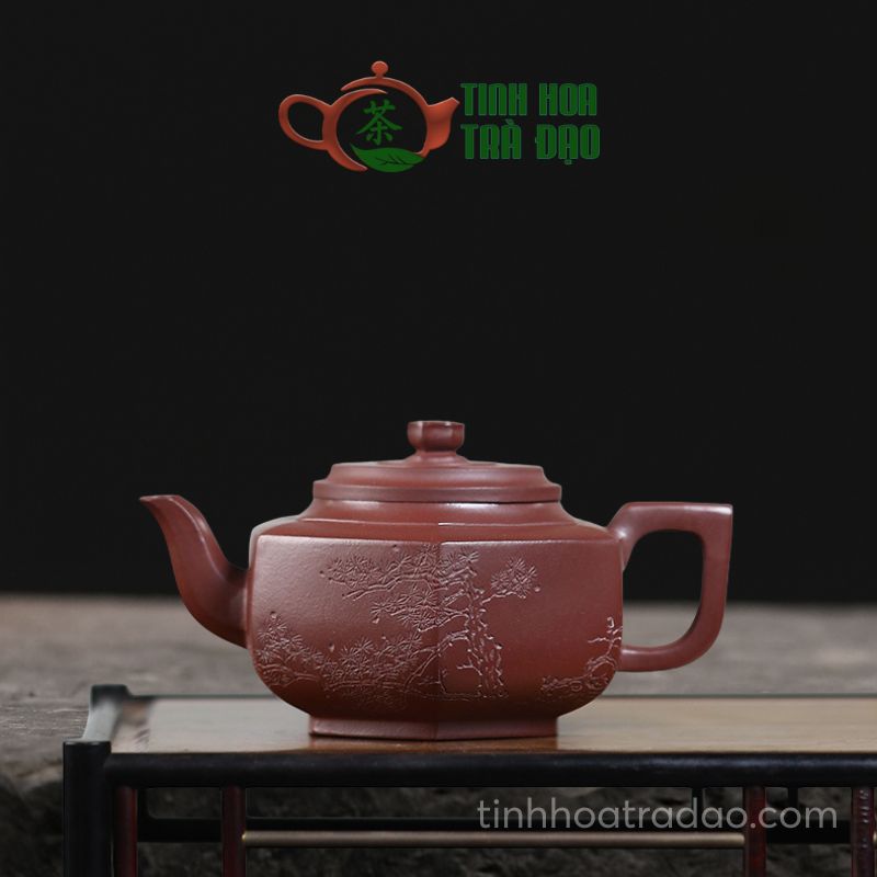 Ấm Tử Sa Lục Phương Khắc Hoa Tuyết Tử Nê 280ml - ATS027