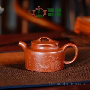 Alternative view of Ấm Tử Sa Diên Niên Đức Chung Khắc Rồng Chu Nê 190ml - ATS039