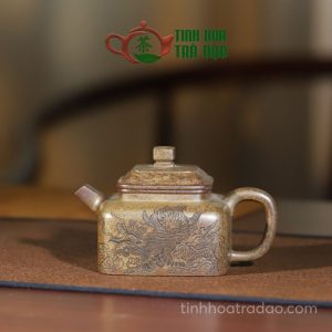 Ấm Tử Sa Tứ Phương Đức Chung Khắc Rồng Vân Vụ Trầm Hương Nê 280ml - ATS043