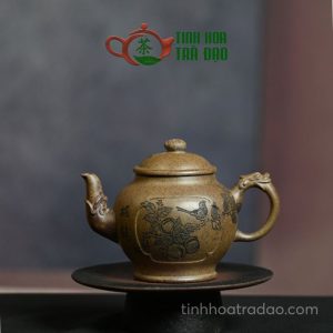 Ấm Tử Sa Tường Long Thọ Đào Khắc Chim Hoa Trúc Trầm Hương Đoạn Nê 290ml - ATS051