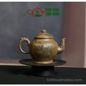 Alternative view of Ấm Tử Sa Tường Long Thọ Đào Khắc Chim Hoa Trúc Trầm Hương Đoạn Nê 290ml - ATS051