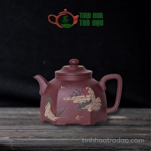 Ấm Tử Sa Lục Phương Cung Đăng Vẽ Phong Cảnh Tử Nê 270ml - ATS071
