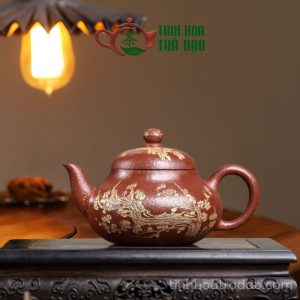 Ấm Tử Sa Lục Phương Quân Đức Miêu Kim Mai Hoa Hồng Giáng Pha Nê 200ml - ATS092