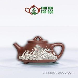 Ấm Tử Sa Thạch Biều Vẽ Cá Chép Vượt Vũ Môn Đáy Tào Thanh 250ml - ATS096