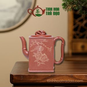 Ấm Tử Sa Tứ Phương Trúc Tiết Khắc Chim Miêu Kim Lão Chu Nê 150ml - ATS098