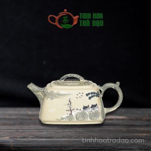 Ấm Tử Sa Tứ Phương Họa Tiết Sơn Thủy Bổn Sơn Lục Nê 300ml - ATS0101