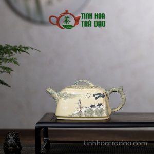 Alternative view of Ấm Tử Sa Tứ Phương Họa Tiết Sơn Thủy Bổn Sơn Lục Nê 300ml - ATS0101