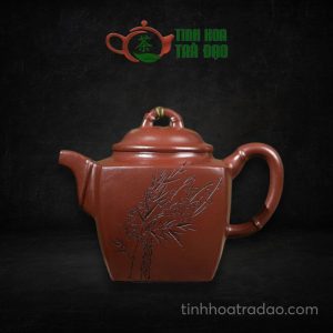 Ấm Tử Sa Tứ Phương Trúc Lô Khắc Mai Đáy Tào Thanh 220ml - ATS176