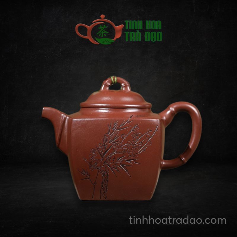 Ấm Tử Sa Tứ Phương Trúc Lô Khắc Mai Đáy Tào Thanh 220ml - ATS176
