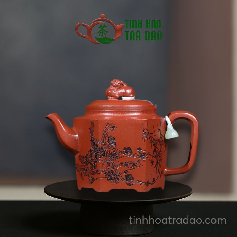 Ấm Tử Sa Lục Phương Trúc Mai Giáng Pha Nê 300ml - ATS186