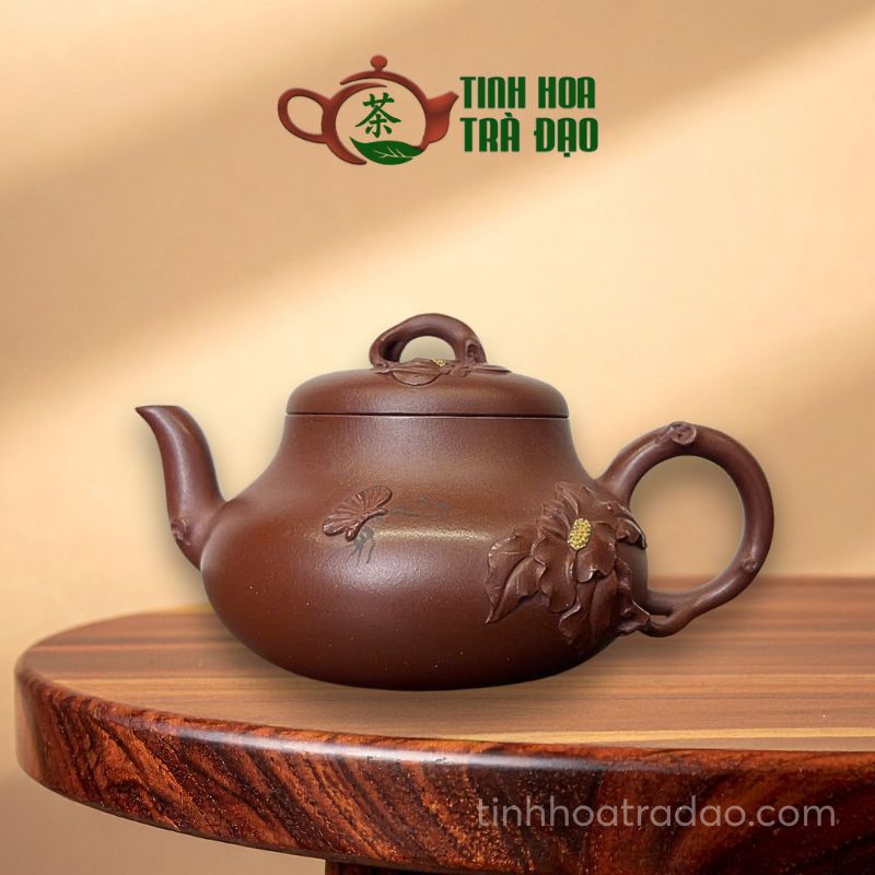 Ấm Tử Sa Quân Đức Đắp Hoa Long Huyết Sa 200ml - ATS192