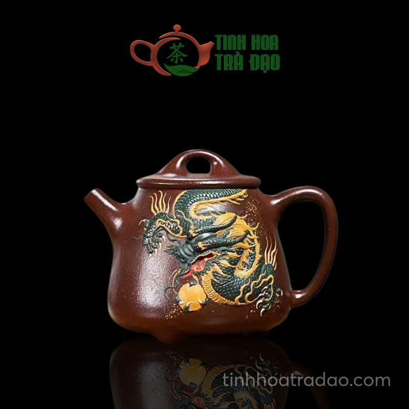 Ấm Tử Sa Cao Thạch Biều Đắp Rồng Cực phẩm Lão Tử Nê 240ml - ATS227