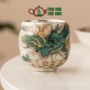 Alternative view of Chén Chủ Phẩm Trà Thanh Long Phi Thiên Cốt Sứ Mạ Bạc 999 100ml CS09