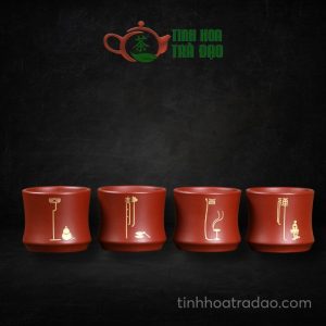 Bộ Chén Tử Sa Tĩnh Không Thiền Đạo Đại Hồng Bào 60ml CTS14