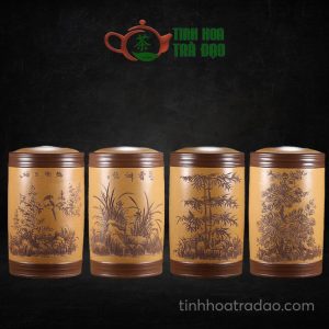 Hũ Trà Tử Sa Size Đại Đựng 17 Bánh Trà Phổ Nhĩ Khắc Mai Lan Cúc Trúc 47x28cm HT05