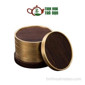 Bộ Lót Chén Tròn Gỗ Gụ Dáng Tròn Viền Đồng - LC01