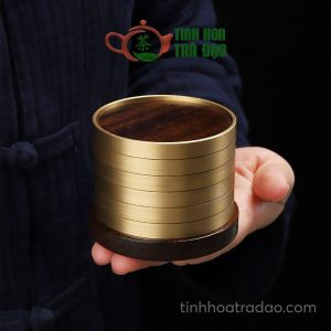 Alternative view of Bộ Lót Chén Tròn Gỗ Gụ Dáng Tròn Viền Đồng - LC01