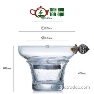 Lọc Trà Thuỷ Tinh Dáng Tròn Tay Cầm Cầu Hoa Inox LT07