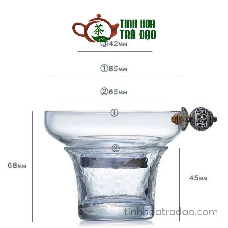 Lọc Trà Thuỷ Tinh Dáng Tròn Tay Cầm Cầu Hoa Inox LT07