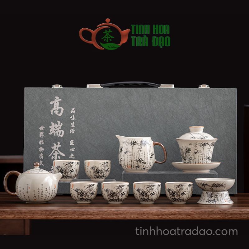 Bộ Ấm Trà Gốm Sứ Cao Cấp Sang Trọng 10 Món Phong Cách Thủy Mặc