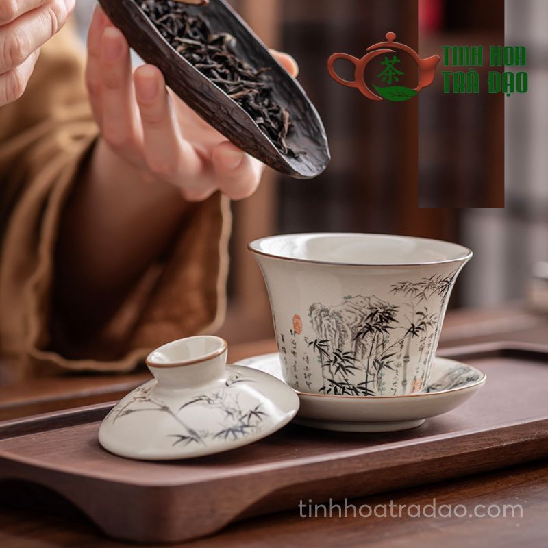 Bộ Ấm Trà Gốm Sứ Cao Cấp Sang Trọng 10 Món Phong Cách Thủy Mặc - Ảnh 10