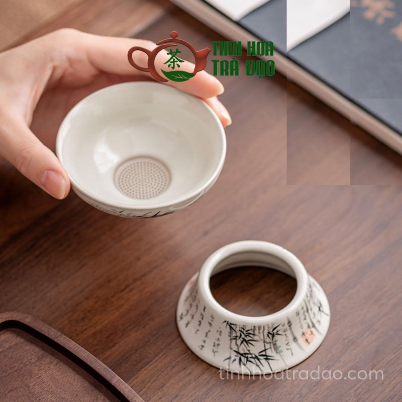 Bộ Ấm Trà Gốm Sứ Cao Cấp Sang Trọng 10 Món Phong Cách Thủy Mặc - Ảnh 11