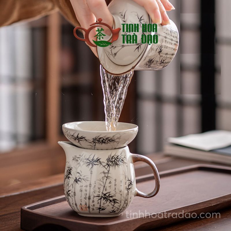 Bộ Ấm Trà Gốm Sứ Cao Cấp Sang Trọng 10 Món Phong Cách Thủy Mặc - Ảnh 12
