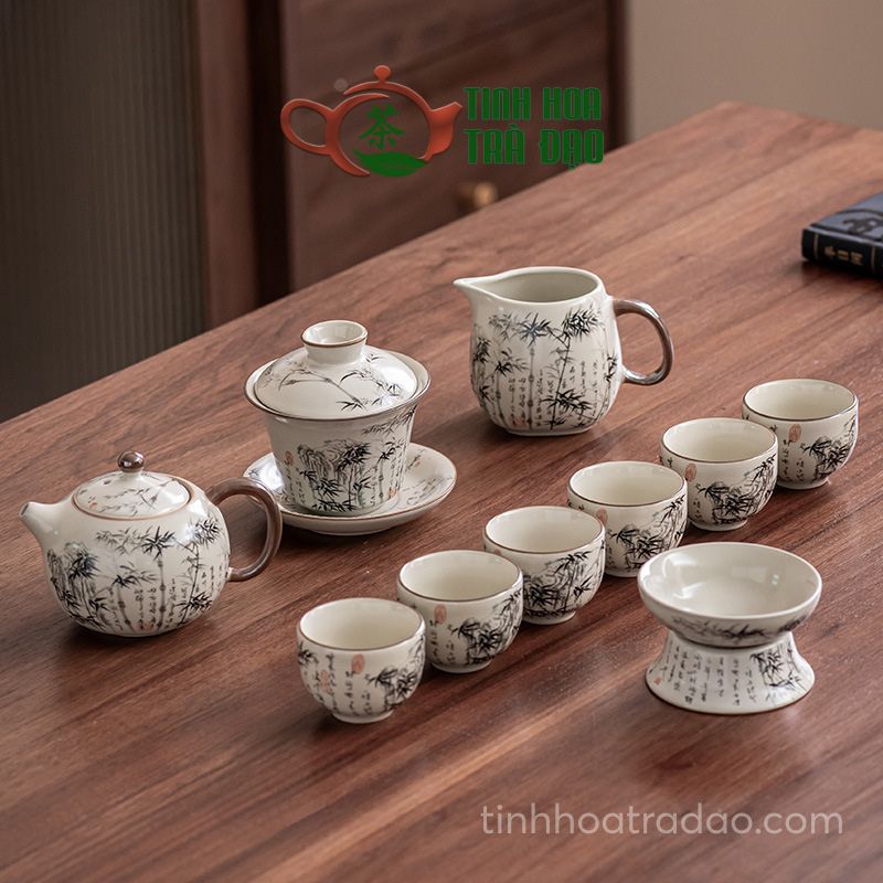 Bộ Ấm Trà Gốm Sứ Cao Cấp Sang Trọng 10 Món Phong Cách Thủy Mặc - Ảnh 16