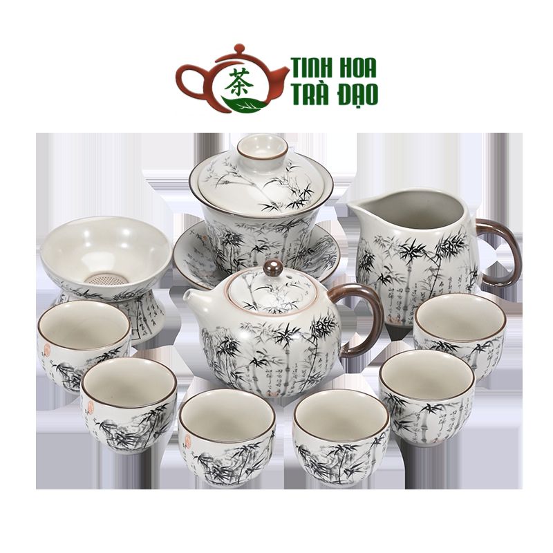 Bộ Ấm Trà Gốm Sứ Cao Cấp Sang Trọng 10 Món Phong Cách Thủy Mặc - Ảnh 2
