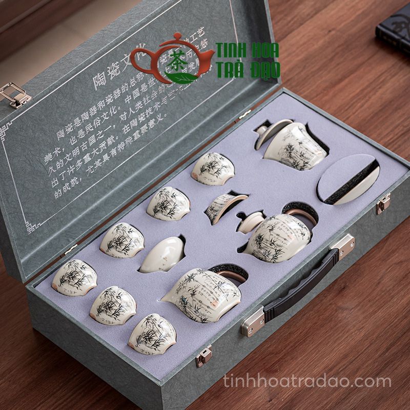 Bộ Ấm Trà Gốm Sứ Cao Cấp Sang Trọng 10 Món Phong Cách Thủy Mặc - Ảnh 3