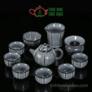 Alternative view of Bộ Ấm Trà Gốm Sứ Men Rạn Màu Xám/ Xanh Thiết Kế Sang Trọng 10 Món