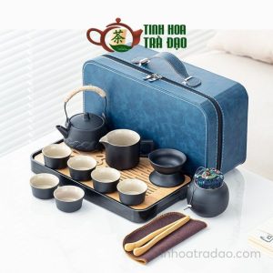 Alternative view of Bộ Ấm Trà Du Lịch Gốm Màu Đen/Xanh Kèm khay 12 Món