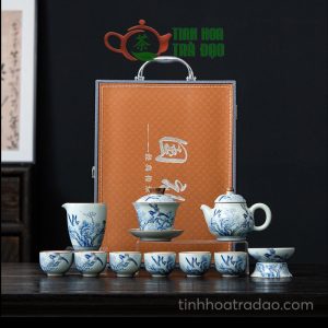 Bộ Ấm Trà Gốm Sứ Xanh Men Rạn Chim Đậu Cành Mai 10 Món Sang Trọng - BAT08