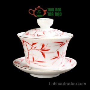 Alternative view of Chén khải sứ cảnh đức hoạ trúc xanh/đỏ đẹp 140ml cao cấp