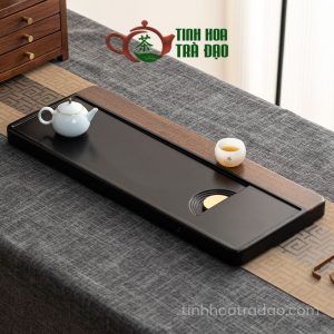 Khay Trà Gỗ Bakelite Hiện Đại Hai Màu 60x25x4cm Đính Đồng cao cấp KTG31